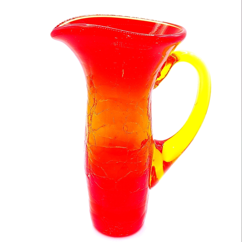 Vintage Kanawha Amberina Small Crackled Glass Pitcher With Cadmium It Glows